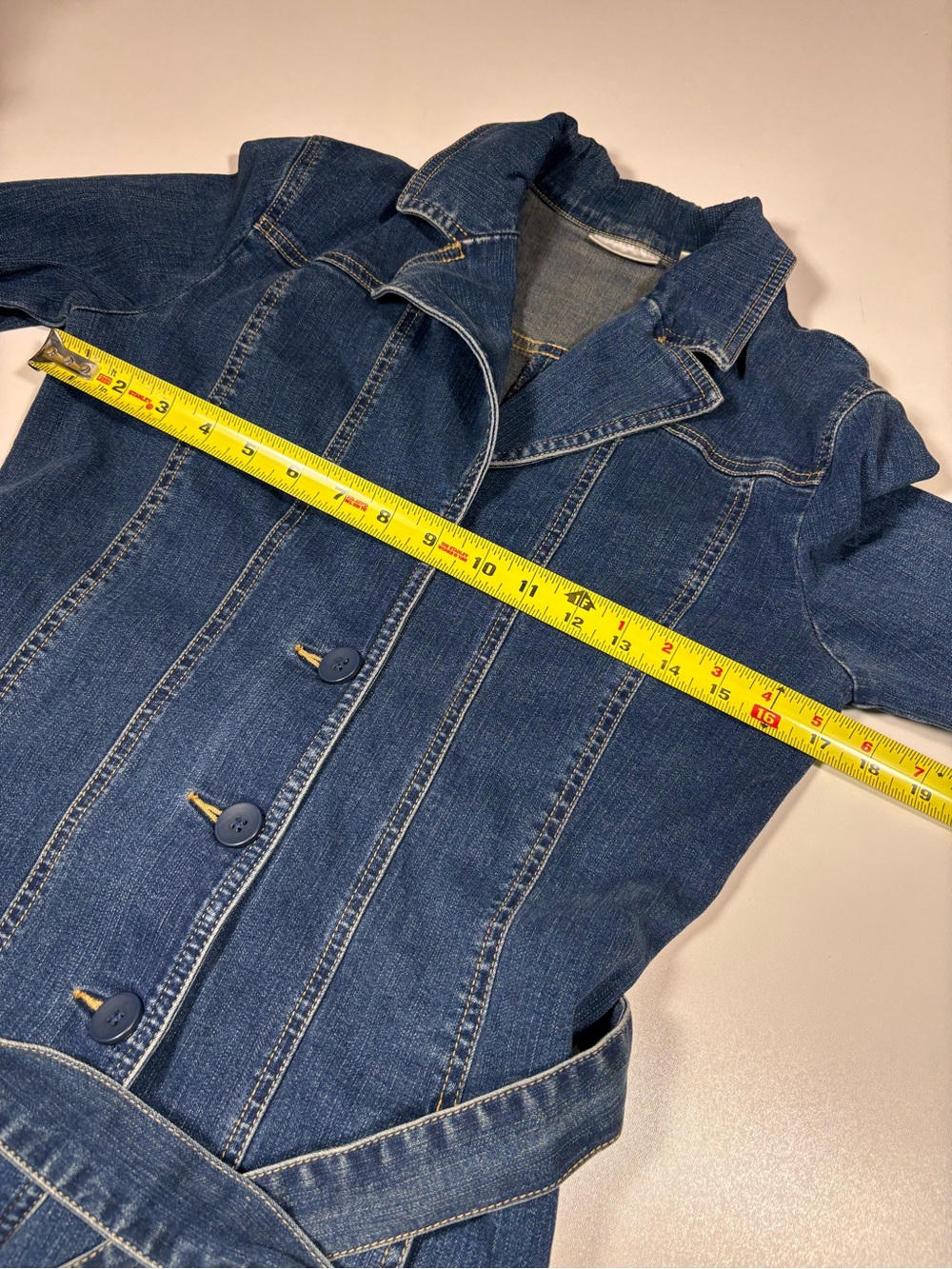 Halogen Nordstrom Denim Trench Coat Shirt Dress XS Blue Belted - Picture 5 of 7
